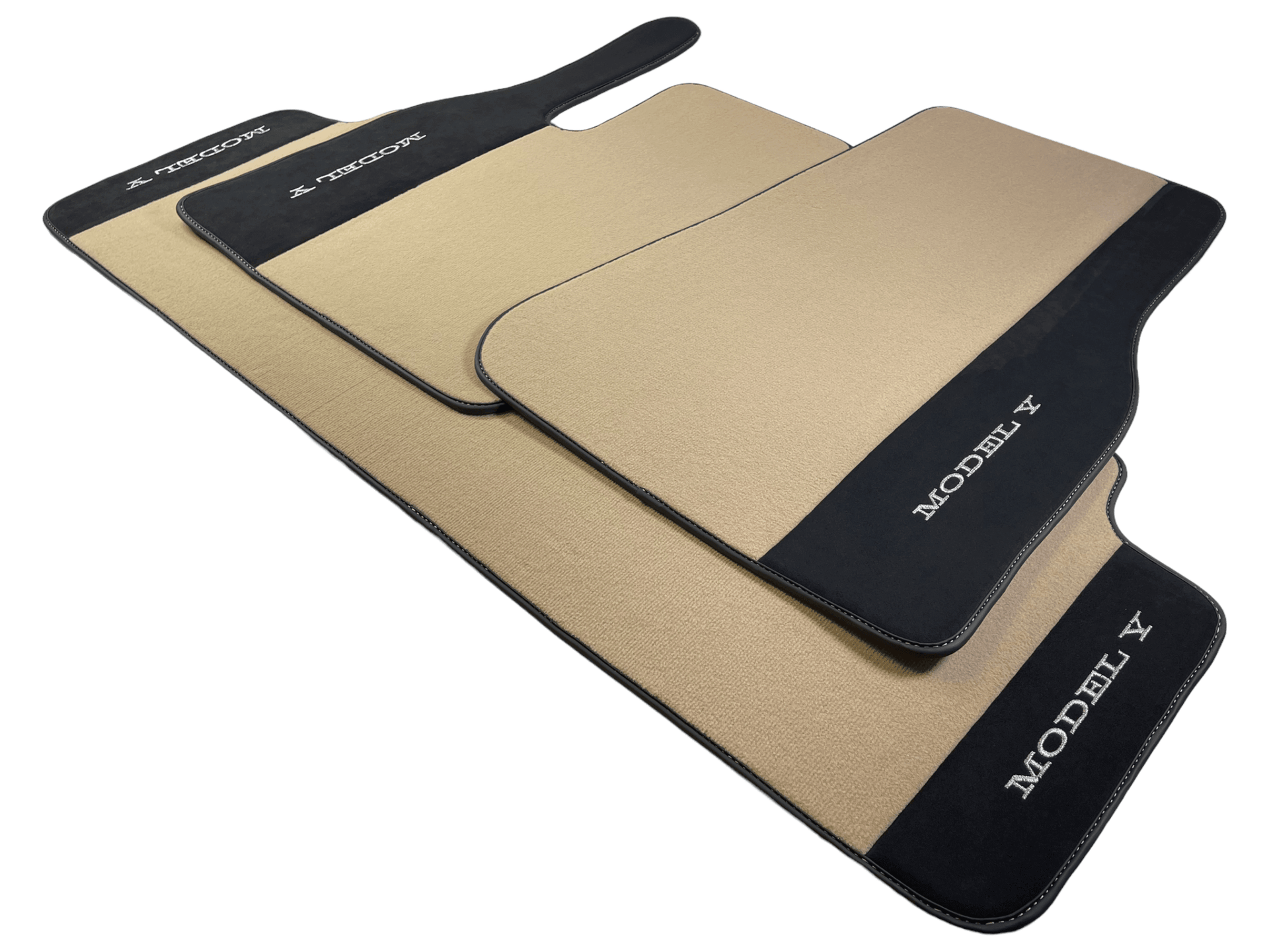 Beige Floor Mats For Tesla Model Y With Alcantara Leather - AutoWin