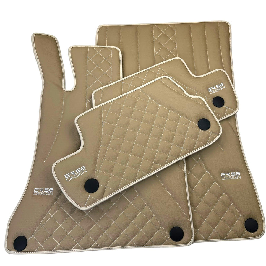 Beige Leather Floor Mats For Mercedes Benz E-Class W213 Sedan (2016-2020) Hybrid | ER56 Design - AutoWin