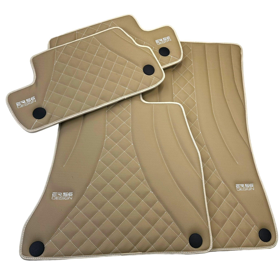 Beige Leather Floor Mats For Mercedes Benz E-Class W213 Sedan (2016-2020) Hybrid | ER56 Design - AutoWin