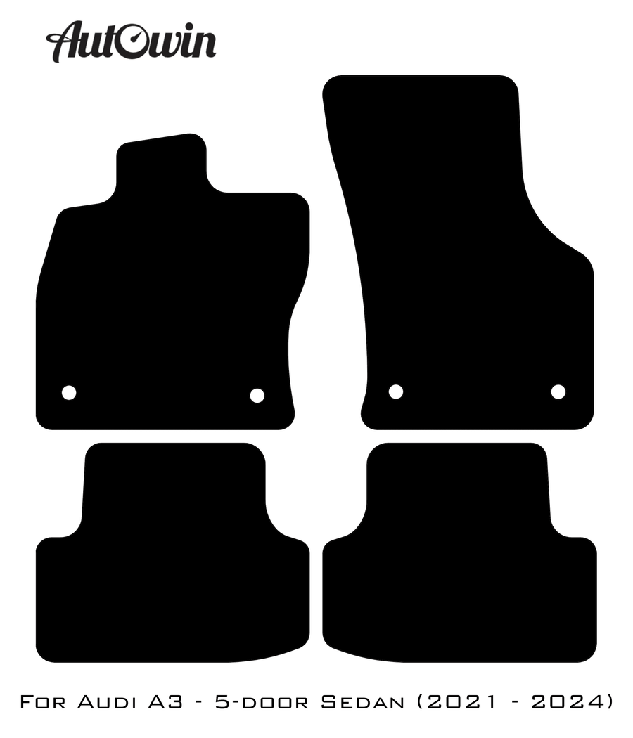 Black Floor Mats for Audi A3 - 5-door Sedan (2021 - 2024) With Orange Alcantara | ER56 Design - AutoWin