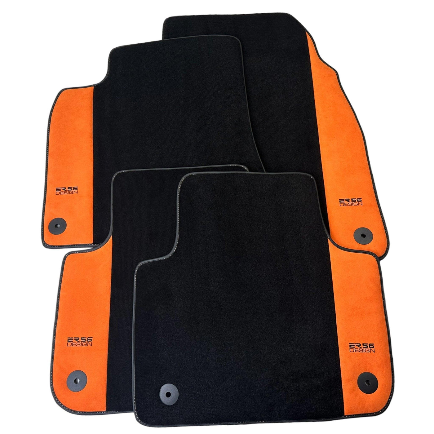 Black Floor Mats for Audi A3 - 5-door Sedan (2021 - 2024) With Orange Alcantara | ER56 Design - AutoWin