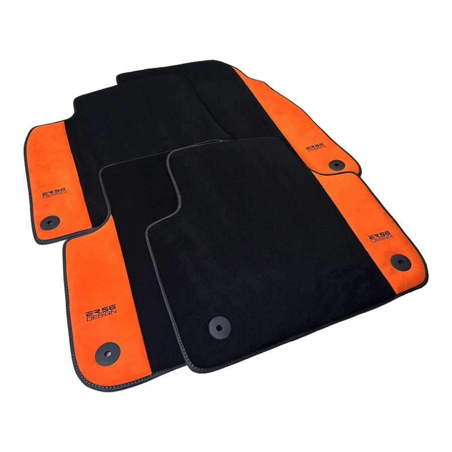Black Floor Mats for Audi A3 - 5-door Sedan (MHEV) Mild Hybrid Electric Vehicle (2021 - 2024) With Orange Alcantara | ER56 Design - AutoWin