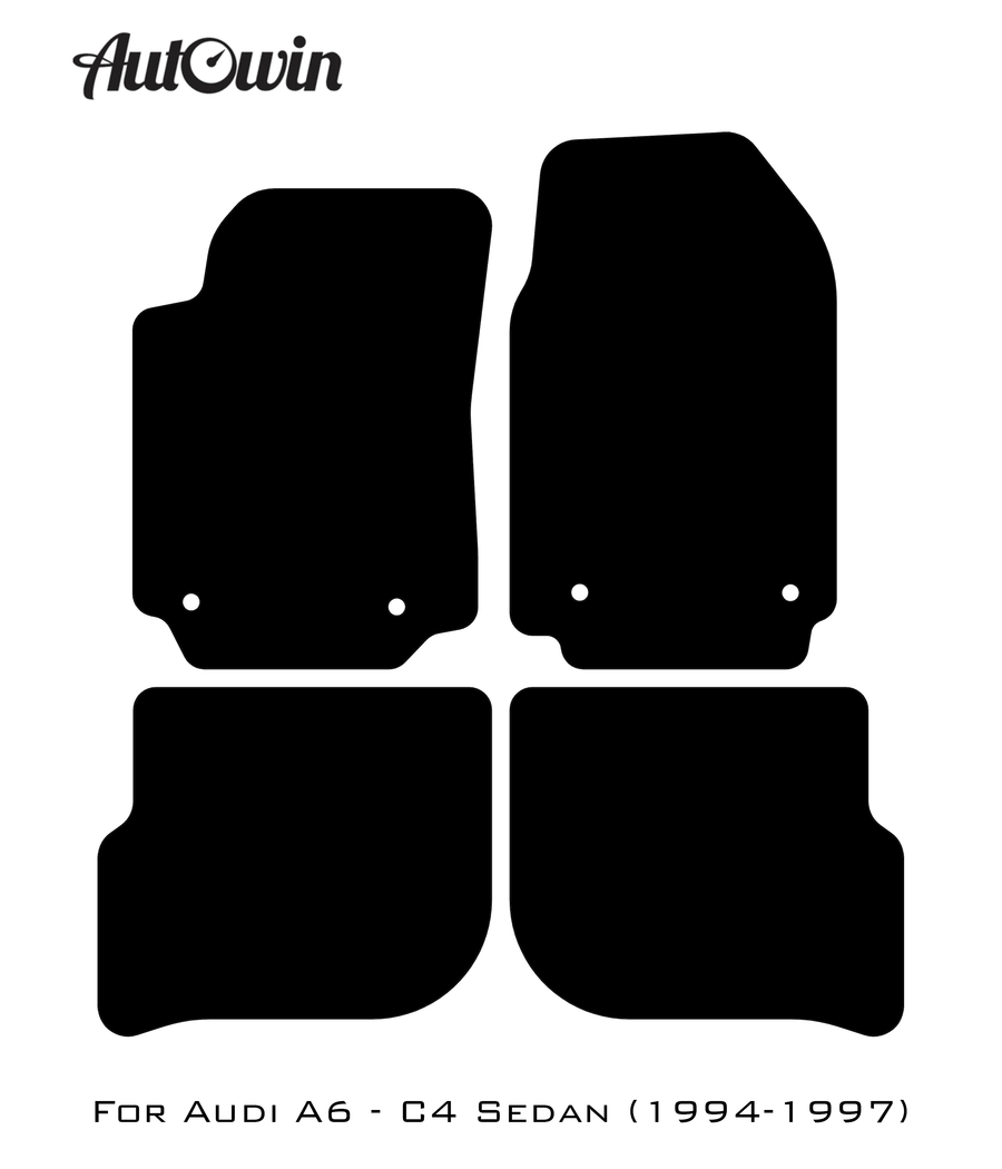 Black Floor Mats for Audi A6 - C4 Sedan (1994-1997) With Orange Alcantara | ER56 Design - AutoWin