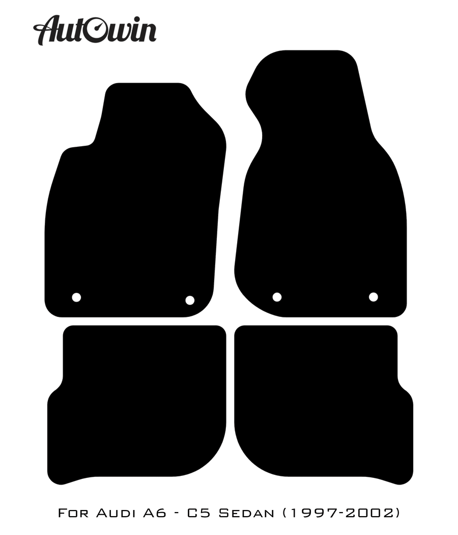 Black Floor Mats for Audi A6 - C5 Sedan (1997-2002) With Orange Alcantara | ER56 Design - AutoWin