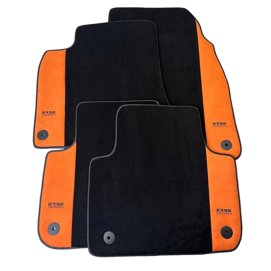 Black Floor Mats for Audi A8 D5 Long (2017-2023) With Orange Alcantara | ER56 Design - AutoWin