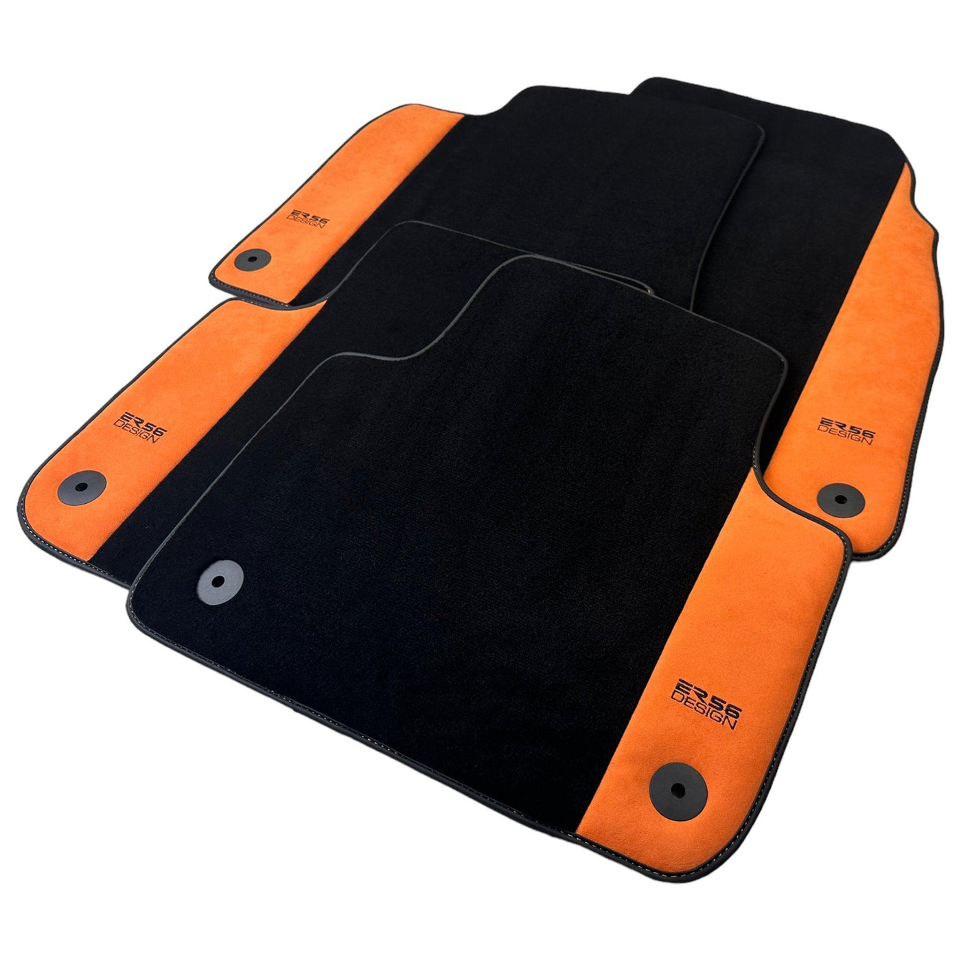 Black Floor Mats for Audi Q4 E-tron Sportback (2021-2024) With Orange Alcantara | ER56 Design - AutoWin