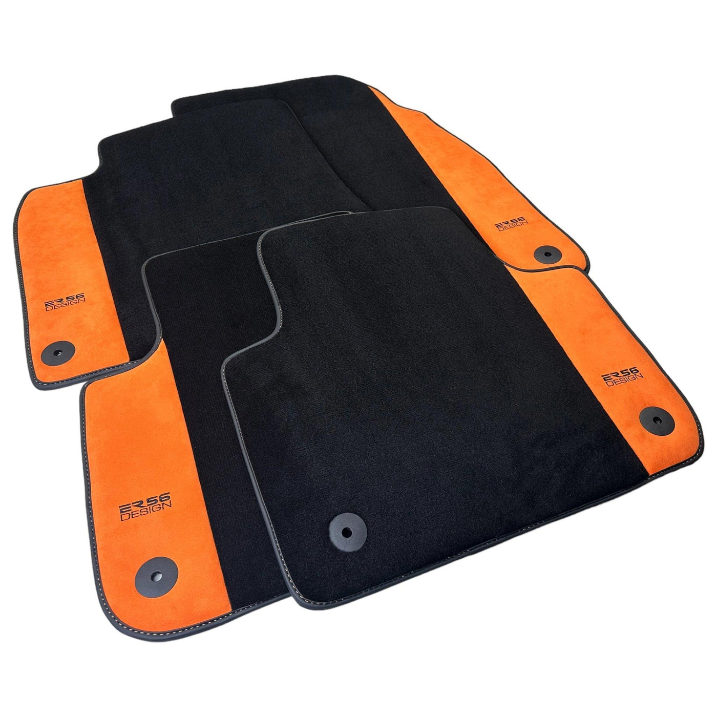 Black Floor Mats for Audi Q5 8R Hybrid (2008-2017) With Orange Alcantara | ER56 Design - AutoWin