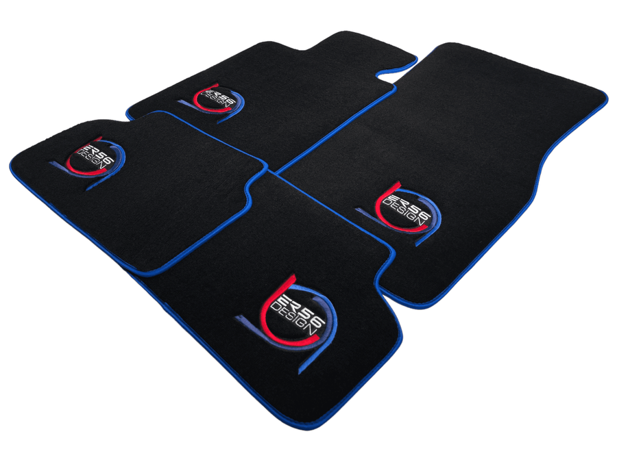 Black Floor Mats For BMW 1 Series E88 Convertible ER56 Design Limited Edition Blue Trim - AutoWin