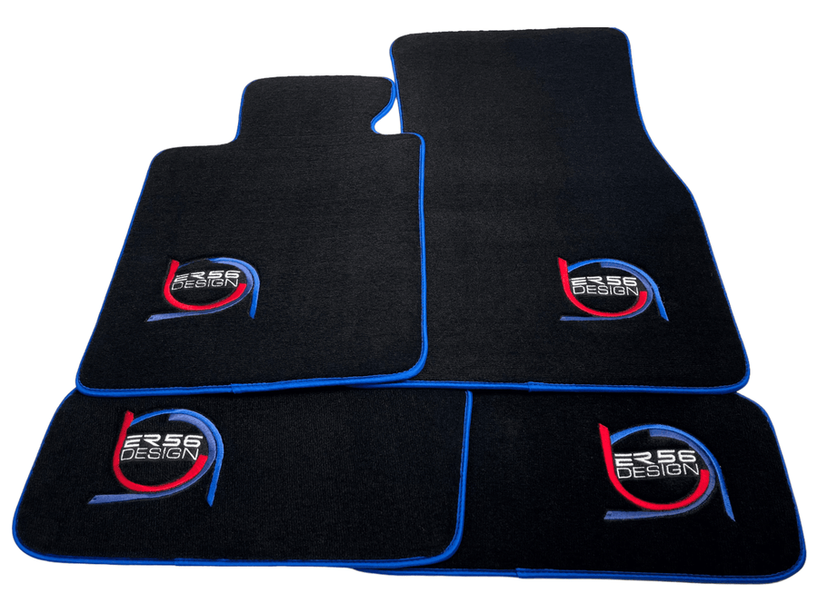 Black Floor Mats For BMW 3 Series E30 4-doors Sedan ER56 Design Limited Edition Blue Trim - AutoWin
