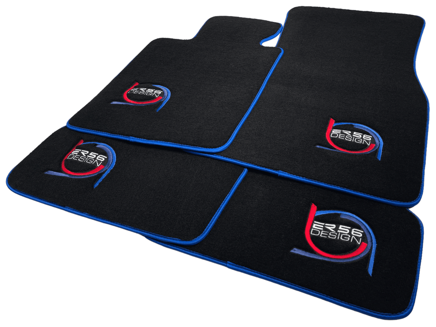 Black Floor Mats For BMW 3 Series E36 4-door Sedan ER56 Design Limited Edition Blue Trim - AutoWin