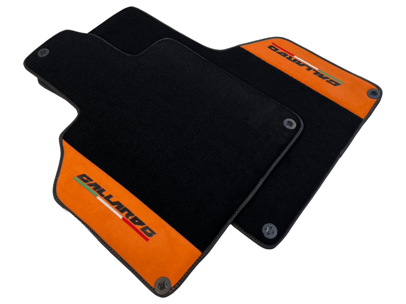 Black Floor Mats for Lamborghini Gallardo With Orange Alcantara Leather - AutoWin