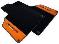 Black Floor Mats for Lamborghini Gallardo With Orange Alcantara Leather - AutoWin