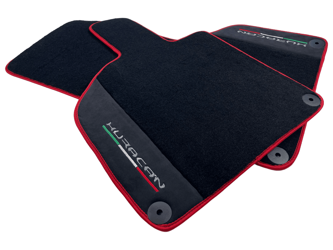 Black Floor Mats for Lamborghini Huracan with Alcantara Leather And Red Trim - AutoWin