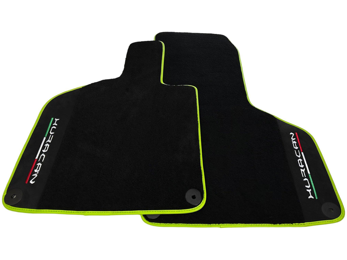 Black Floor Mats for Lamborghini Huracan With Alcantara Leather Green Trim - AutoWin