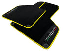 Black Floor Mats for Lamborghini Huracan With Alcantara Leather Yellow Trim - AutoWin