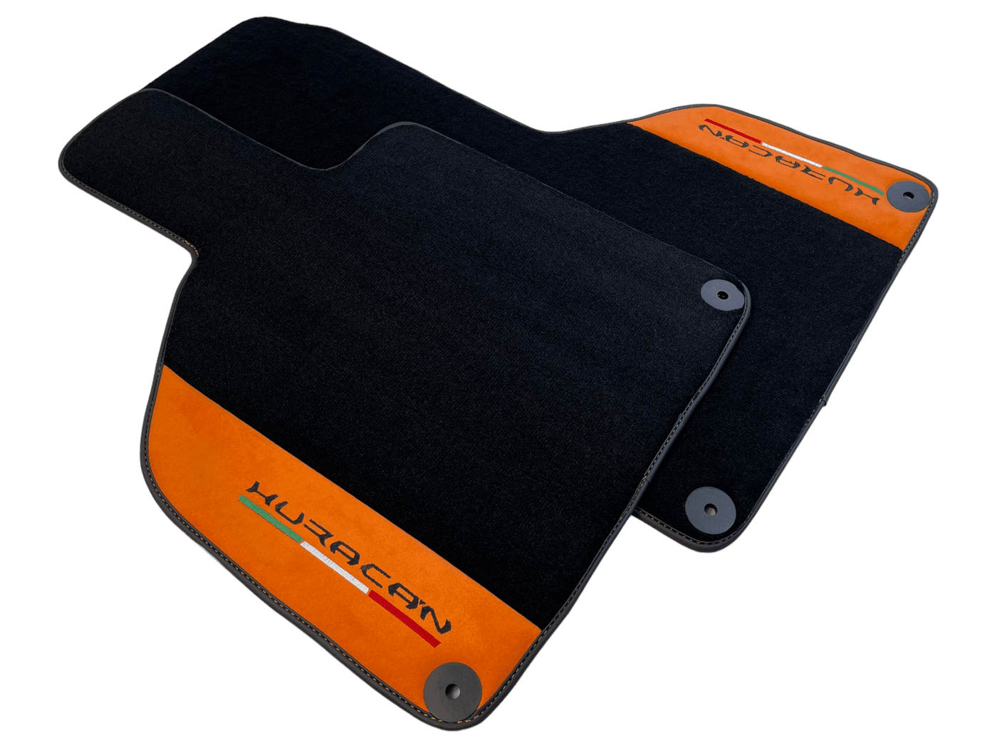 Black Floor Mats for Lamborghini Huracan with Orange Alcantara Leather - AutoWin