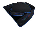 Black Floor Mats For Lamborghini Urus With Alcantara Leather Dark Blue Trim - AutoWin