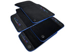 Black Floor Mats For Lamborghini Urus With Alcantara Leather Dark Blue Trim - AutoWin
