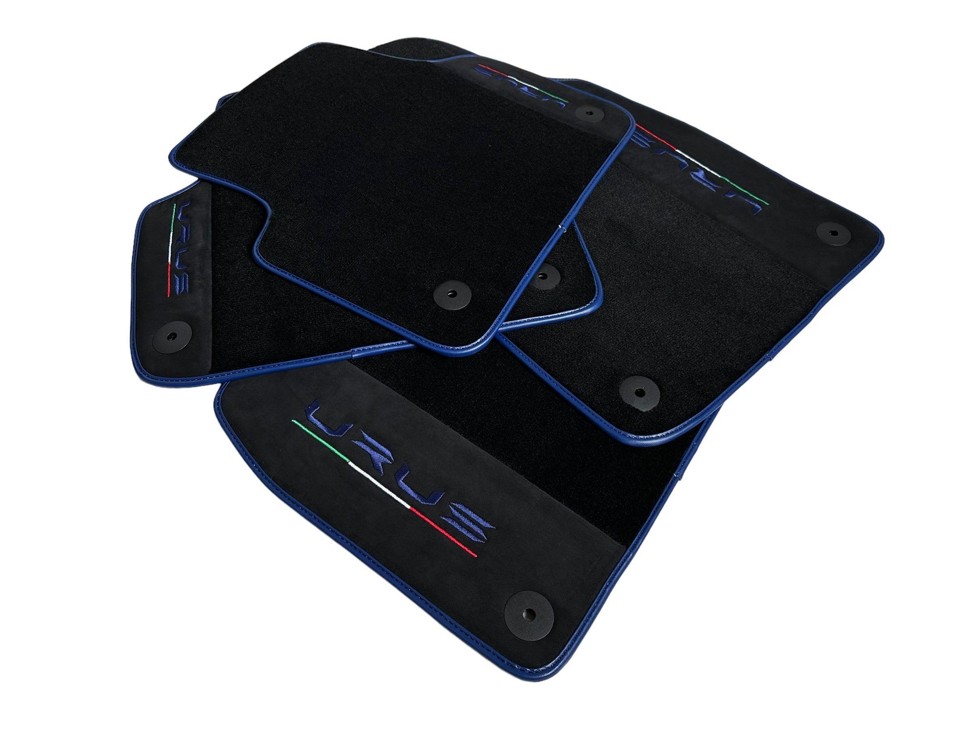 Black Floor Mats For Lamborghini Urus With Alcantara Leather Dark Blue Trim - AutoWin
