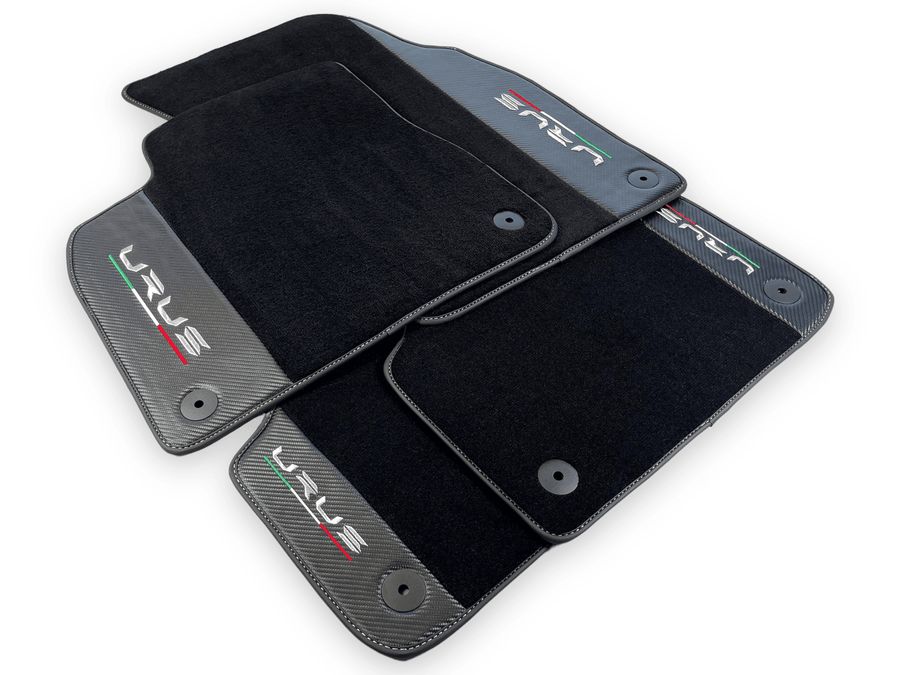 Black Floor Mats For Lamborghini Urus With Carbon Fiber Leather - AutoWin