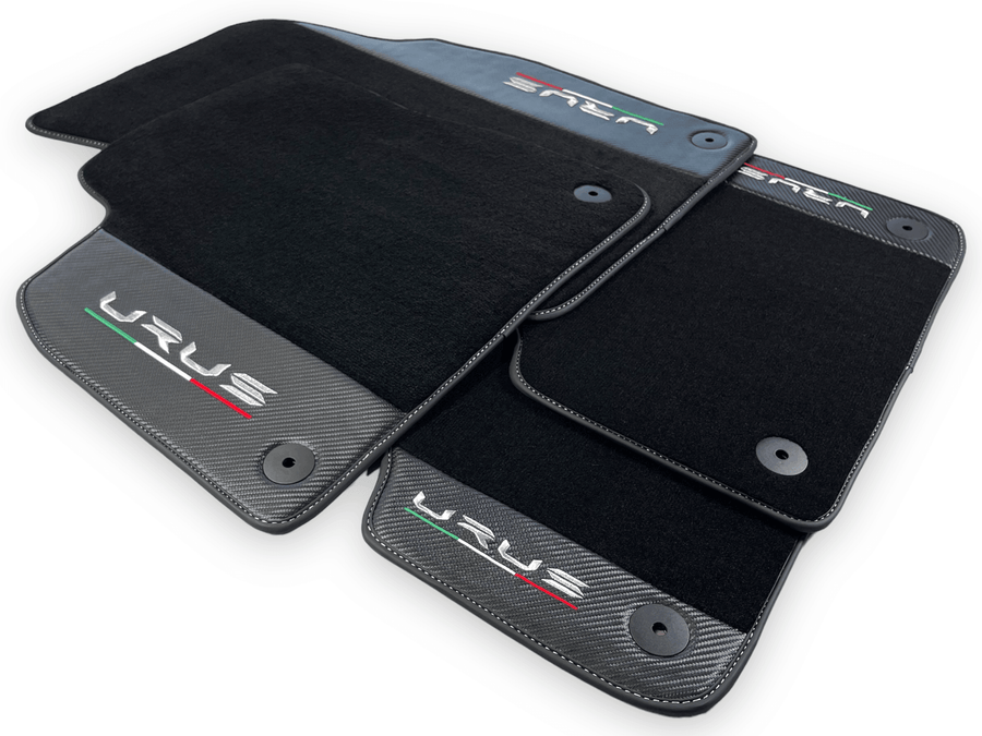 Black Floor Mats For Lamborghini Urus With Carbon Fiber Leather - AutoWin