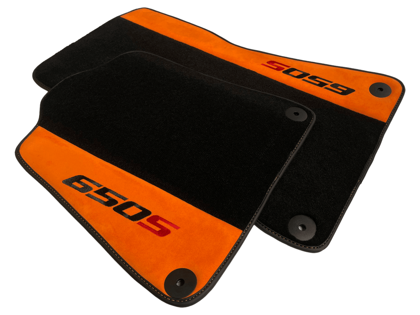 Black Floor Mats For McLaren 650S Black Tailored With Orange Alcantara Leather - AutoWin