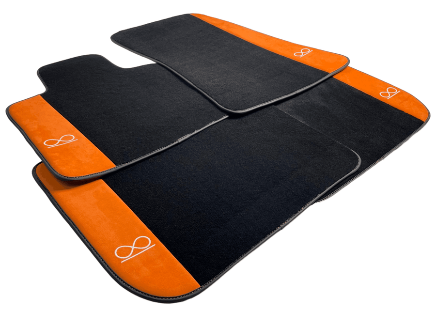 Black Floor Mats For Rolls Royce Black Badge Phantom Orange Alcantara - AutoWin