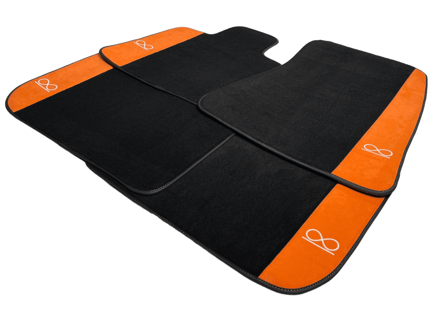 Black Floor Mats For Rolls Royce Shadow 1965-1977 With Orange Alcantara Leather - AutoWin