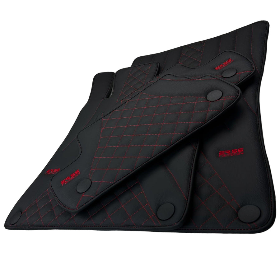 Black Leather Floor Mats For Mercedes Benz EQE-Class V295 (2022-2023) | ER56 Design - AutoWin