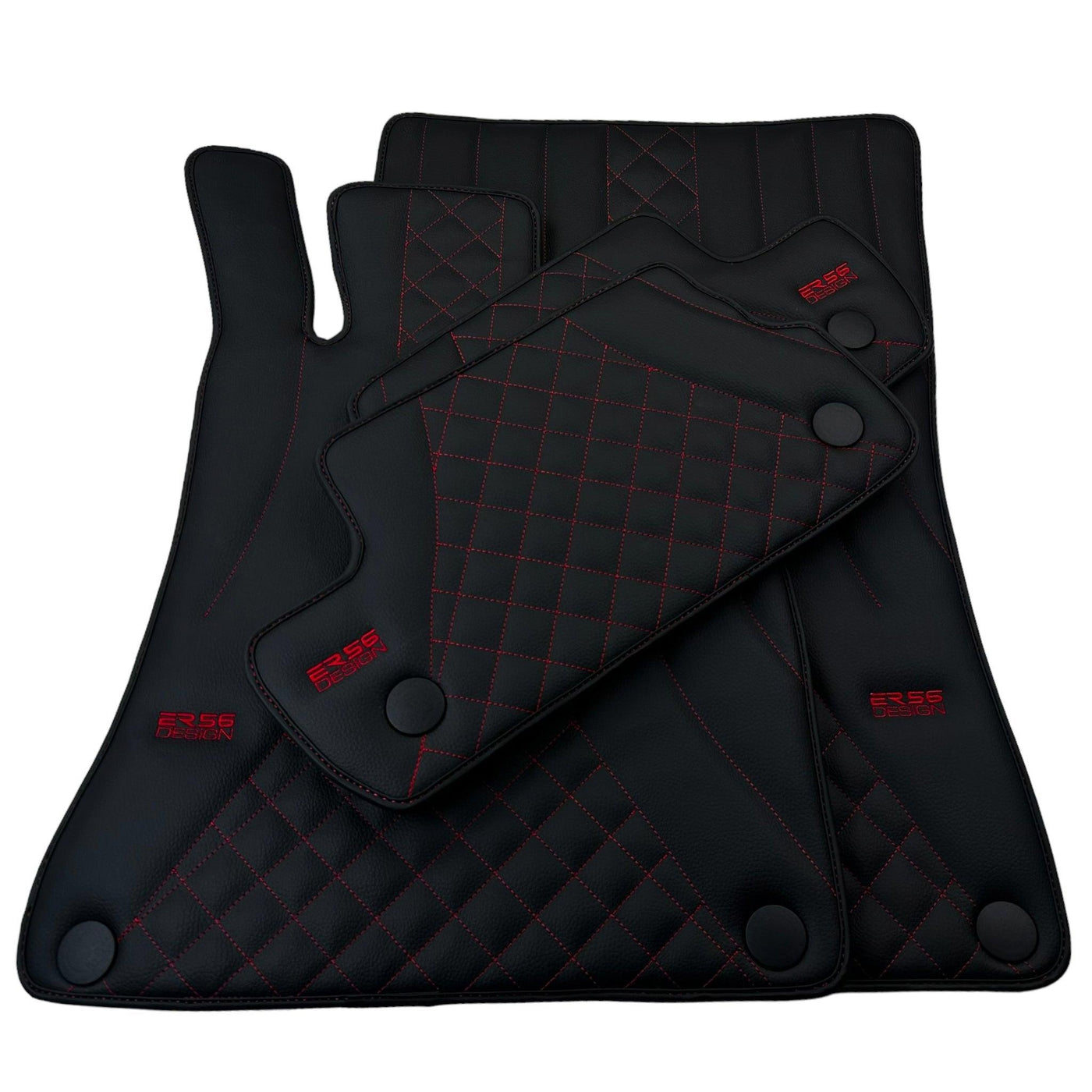 Black Leather Floor Mats For Mercedes Benz GL-Class X166 (2012-2015) | ER56 Design - AutoWin