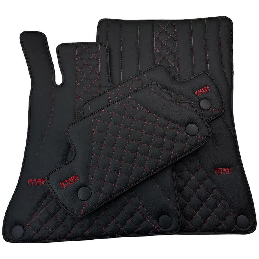 Black Leather Floor Mats For Mercedes Benz GLC-Class C253 Coupe (2020-2023) Hybrid | ER56 Design - AutoWin