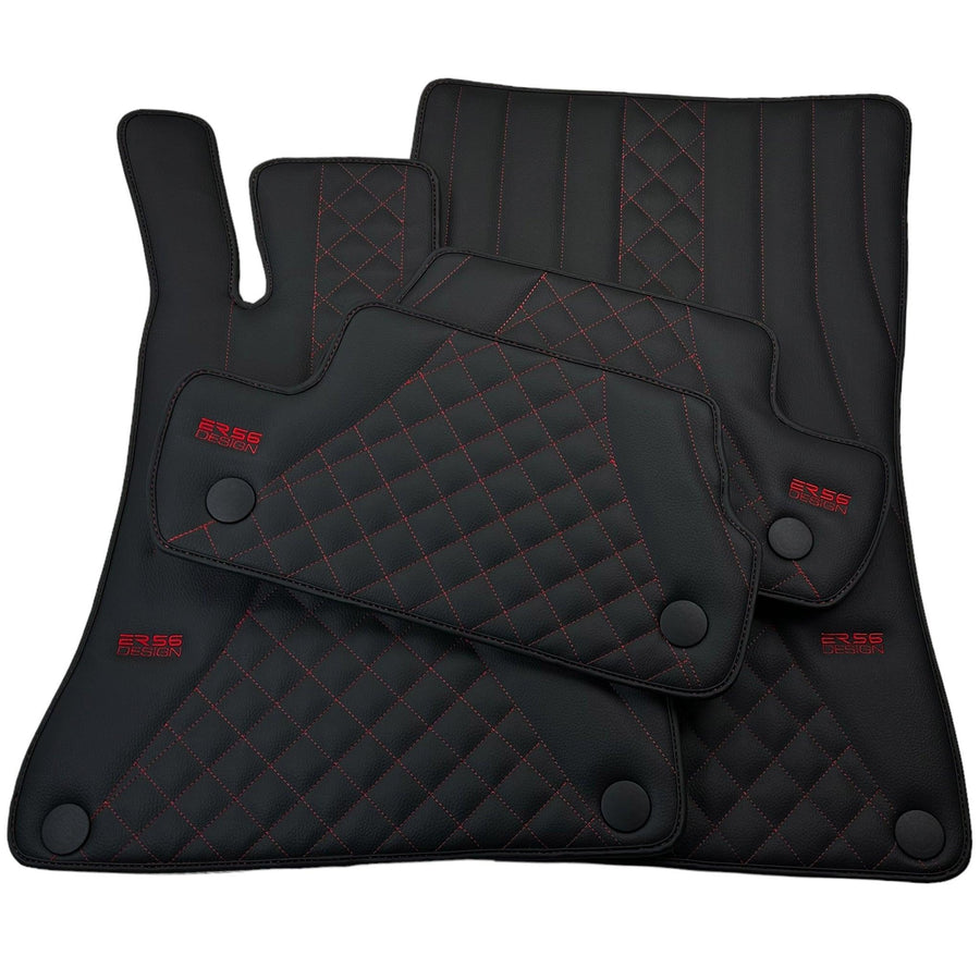 Black Leather Floor Mats For Mercedes Benz GLS-Class X167 (2019-2023) | ER56 Design - AutoWin