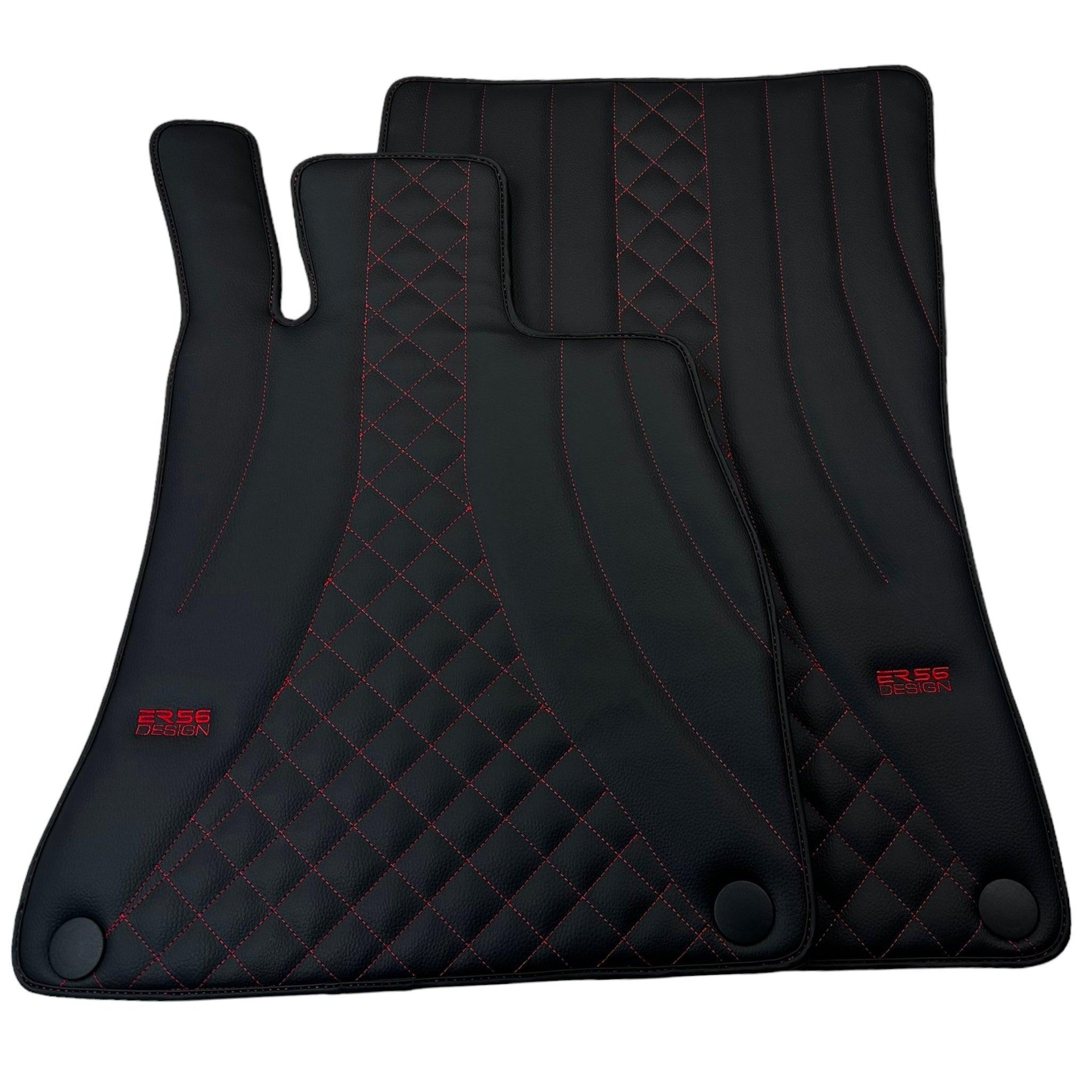 Black Leather Floor Mats For Mercedes Benz S-Class W220 (1998-2005) Short Wheelbase | ER56 Design - AutoWin