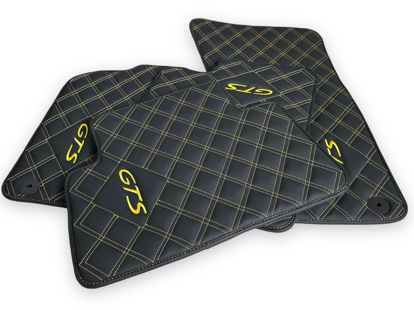 Black Leather Floor Mats for Porsche Macan GTS Yellow Sewing - AutoWin