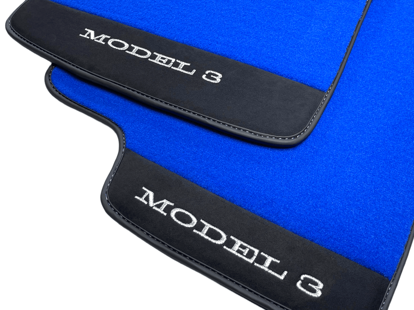 Blue Floor Mats For Tesla Model 3 With Alcantara Leather - AutoWin