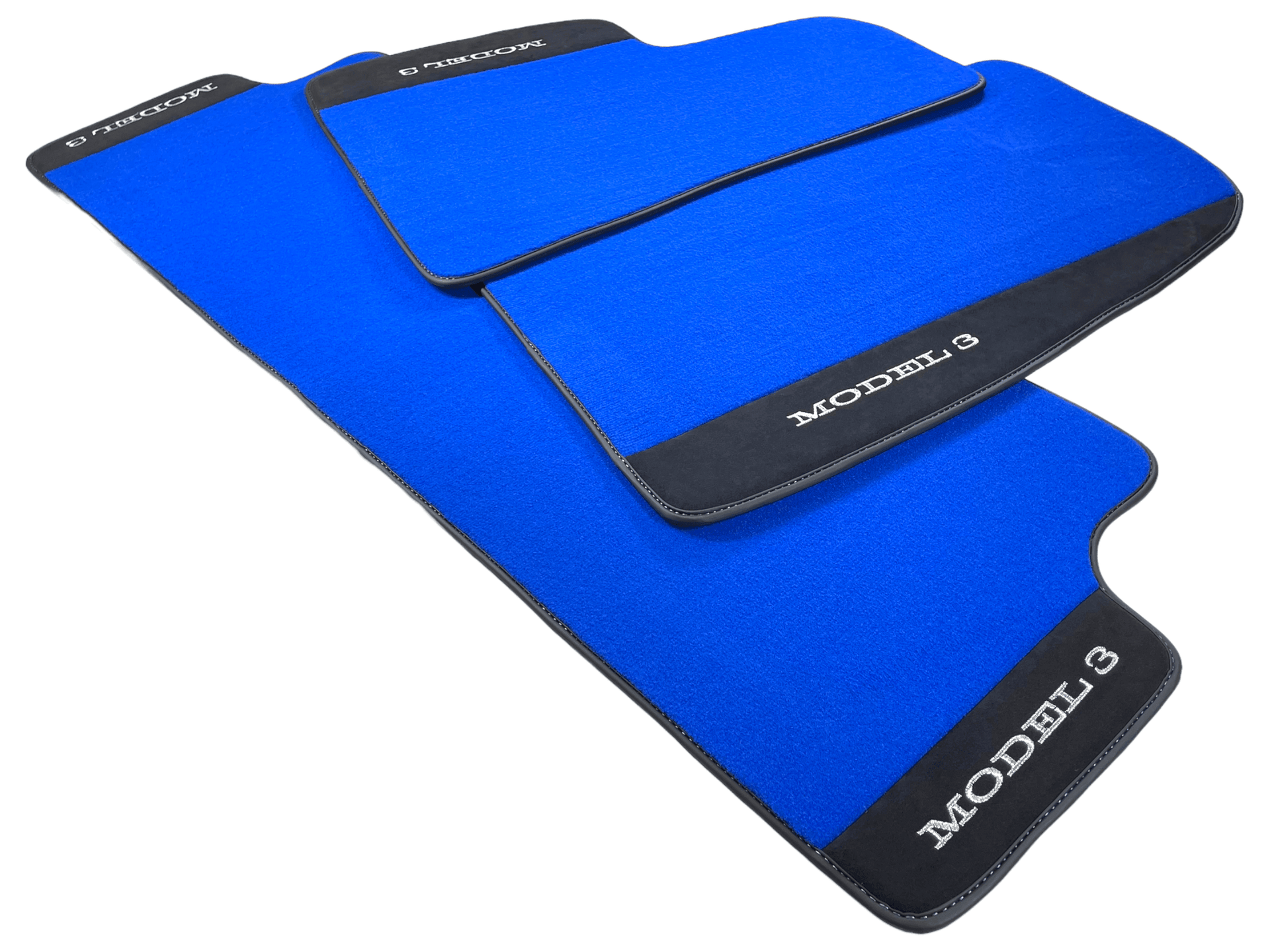 Blue Floor Mats For Tesla Model 3 With Alcantara Leather - AutoWin