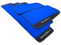Blue Floor Mats For Tesla Model 3 With Alcantara Leather - AutoWin