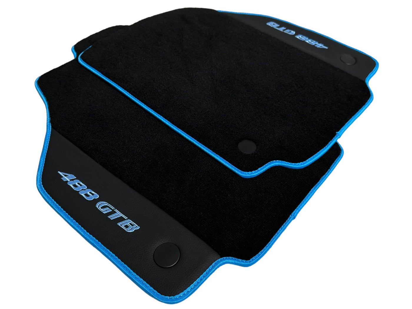 Floor Mats For Ferrari 488 GTB 2015-2022 Alcantara Leather Light Blue Trim - AutoWin