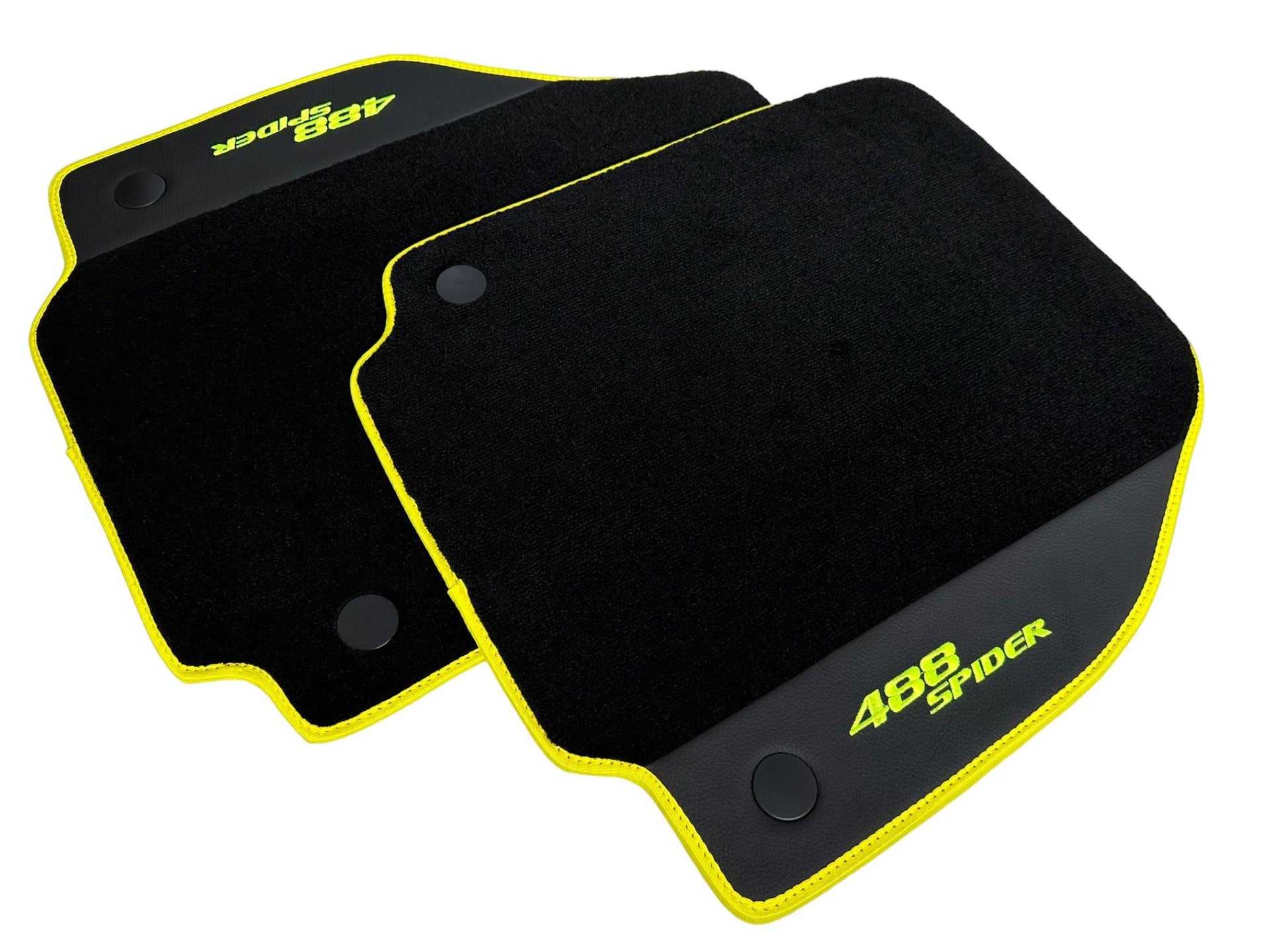 Floor Mats For Ferrari 488 Spider 2015-2022 Leather and Yellow Trim - AutoWin