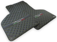 Black Leather Floor Mats for Lamborghini Huracan Perfomante | Green Stitching - AutoWin