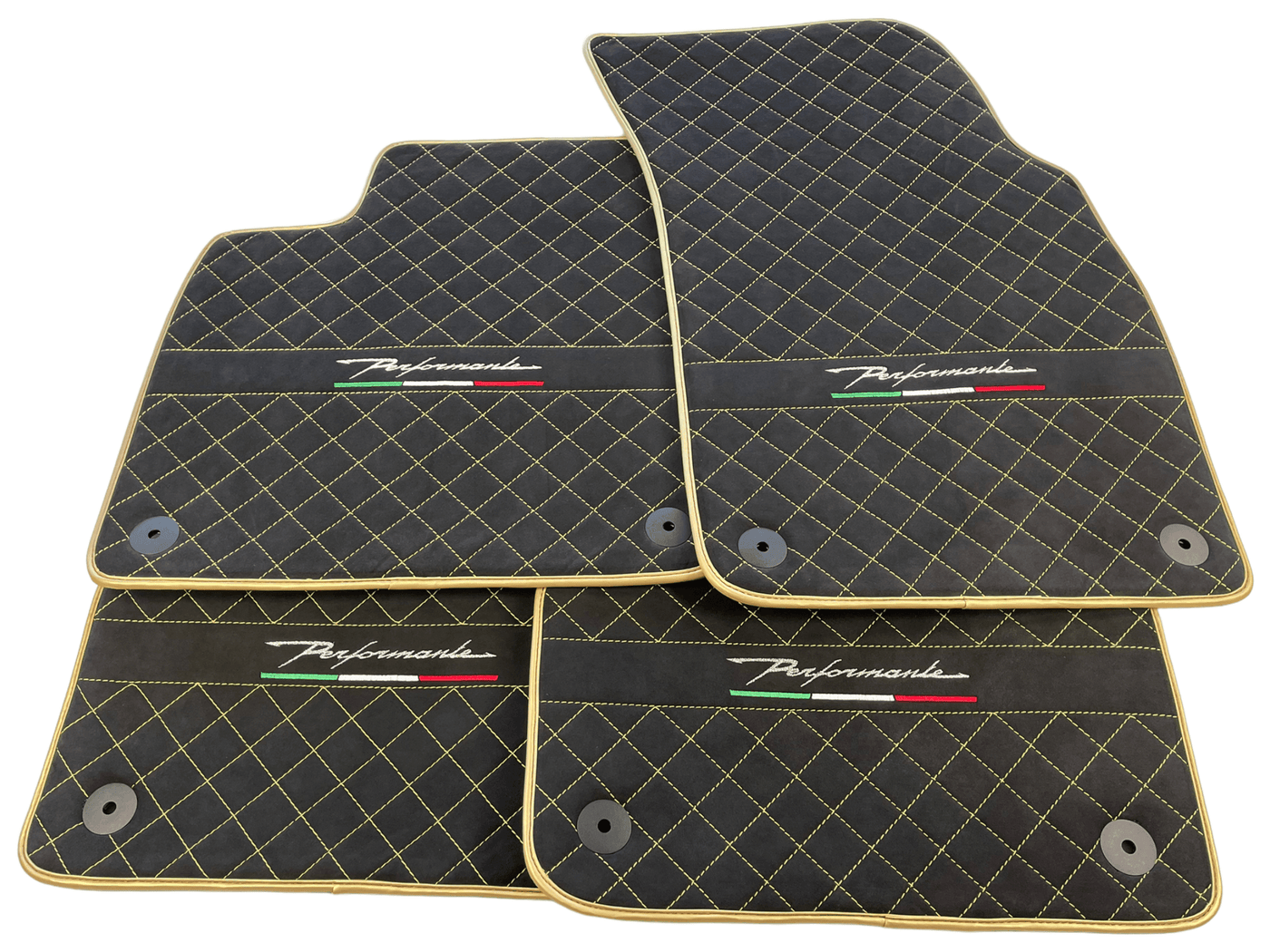 Floor Mats For Lamborghini Urus Performante Alcantara Leather Gold Trim - AutoWin