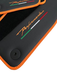 Floor Mats For Lamborghini Urus Performante Leather And Orange Trim - AutoWin