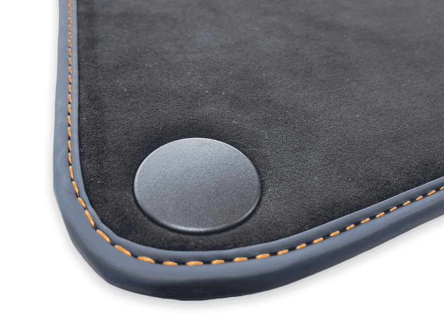 Floor Mats For McLaren 600LT (2018-2020) Alcantara Black Tailored Carpets With Orange Sewing - AutoWin
