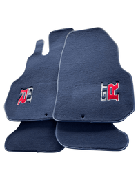 Floor Mats for Nissan GT-R Tailored Dark Blue Carpets Set With GTR Emblem - AutoWin