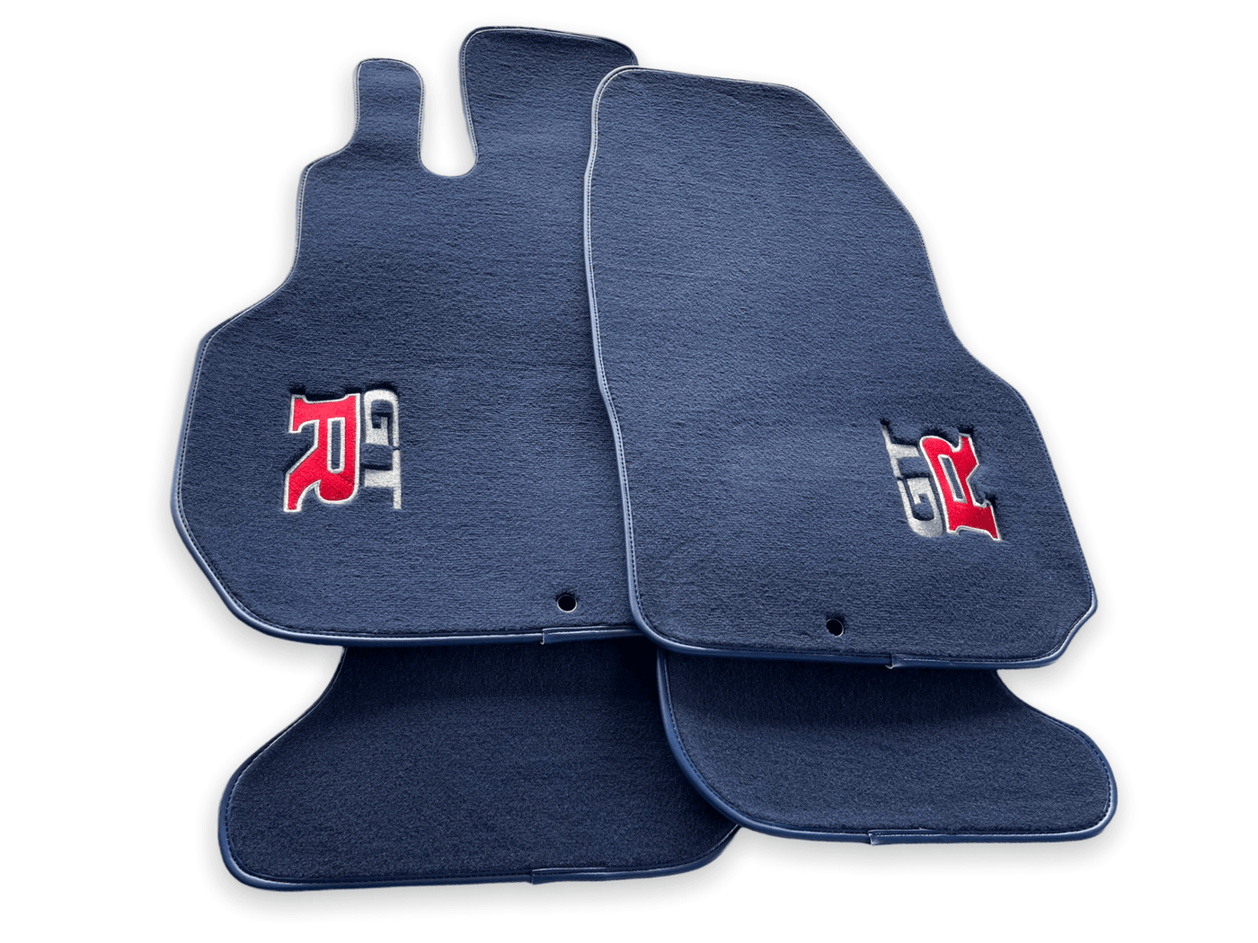 Floor Mats for Nissan GT-R Tailored Dark Blue Carpets Set With GTR Emblem - AutoWin