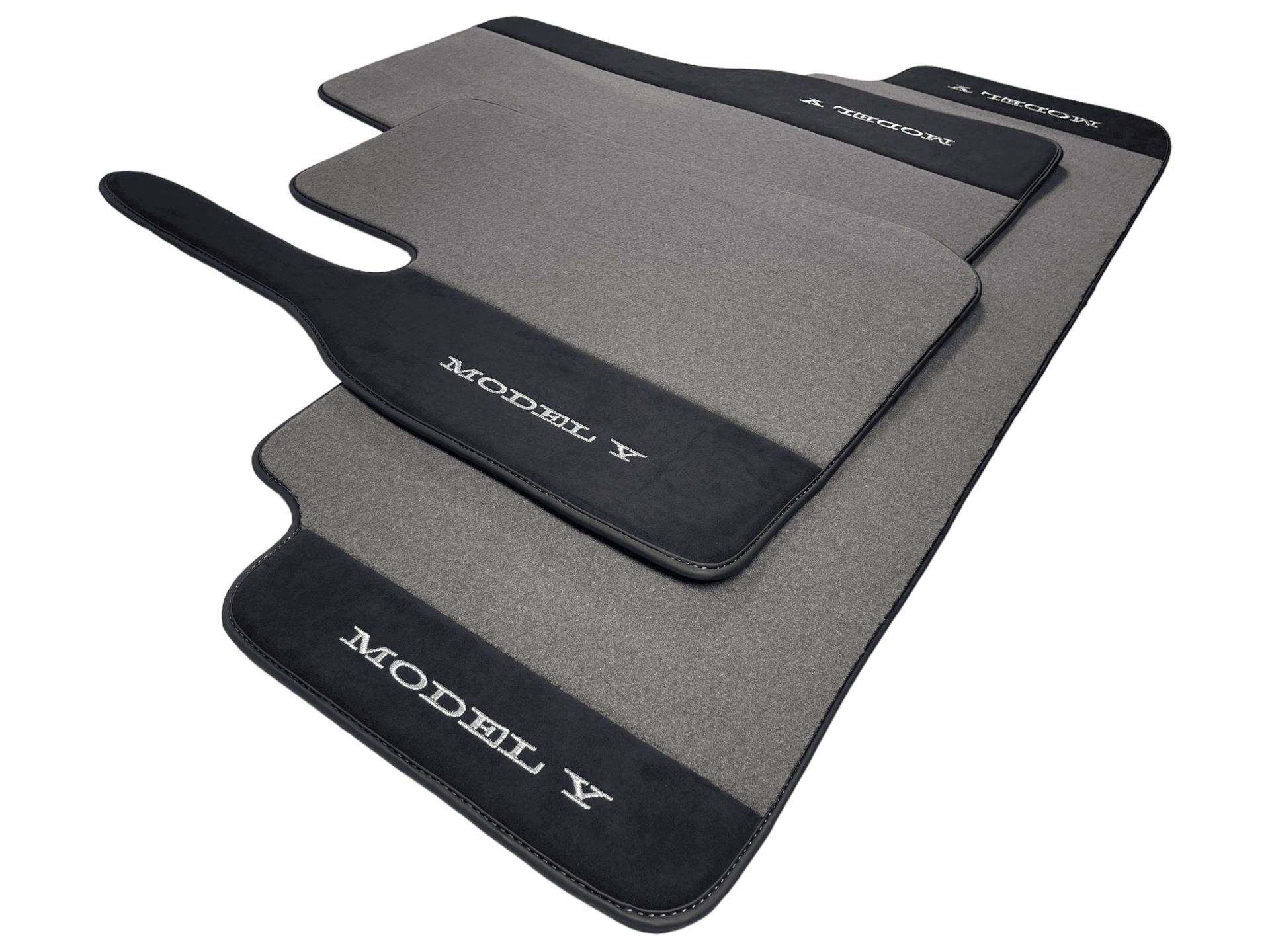 Gray Floor Mats For Tesla Model Y With Alcantara Leather - AutoWin