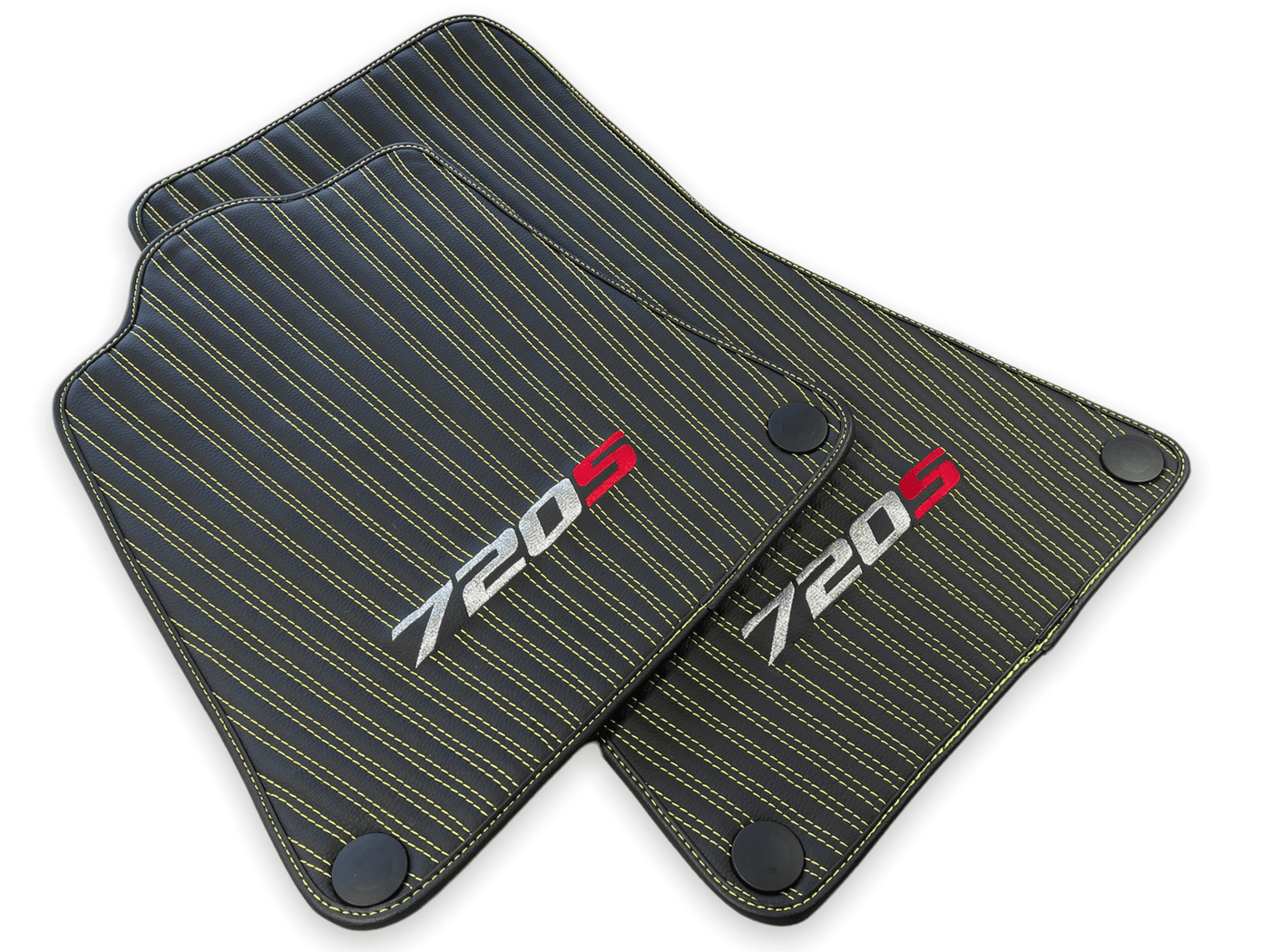 Leather Floor Mats For McLaren 720S Black Tailored Yellow Sewing - AutoWin