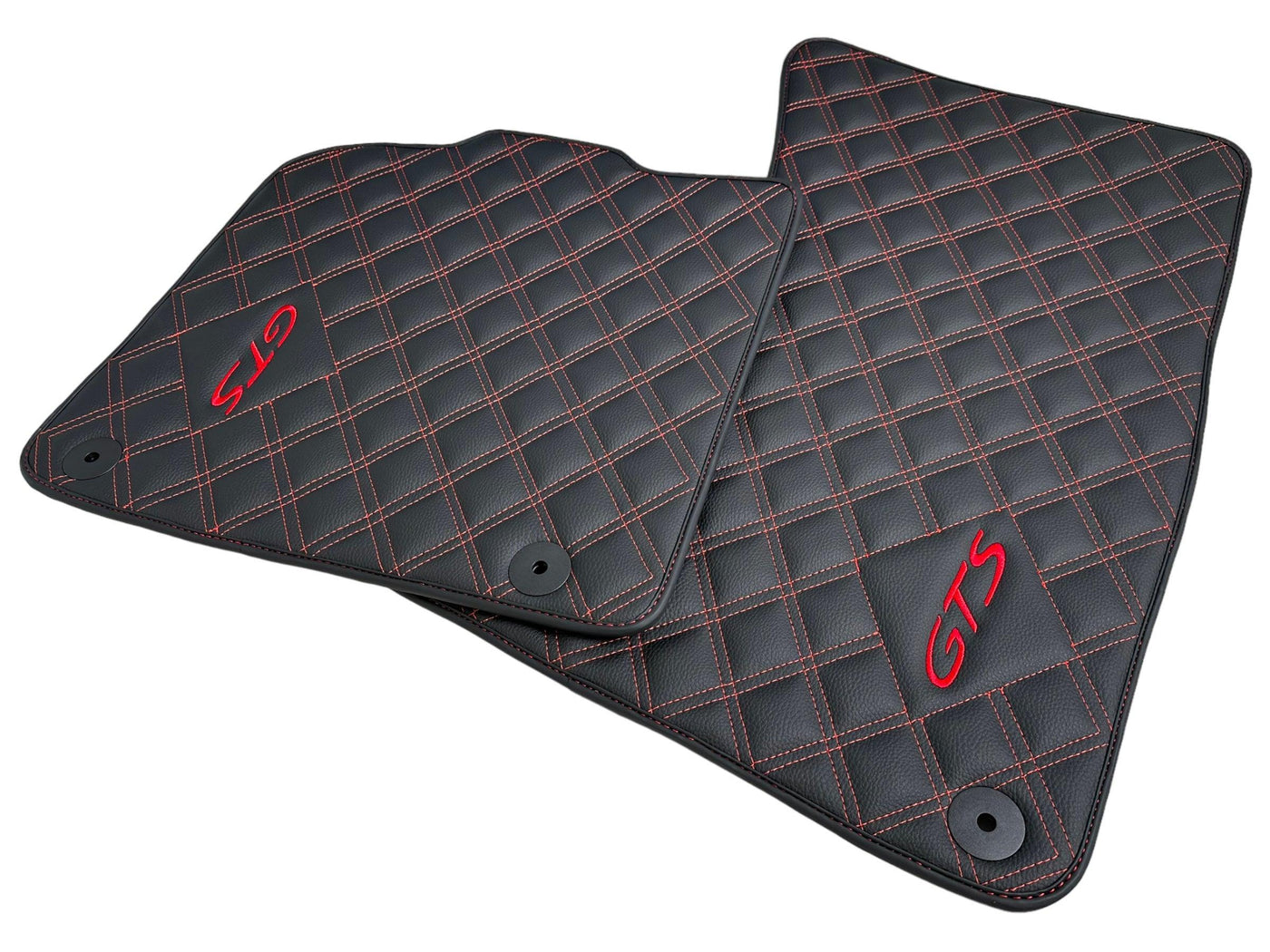 Leather Floor Mats for Porsche Cayenne GTS 2018-2023 Red Sewing - AutoWin