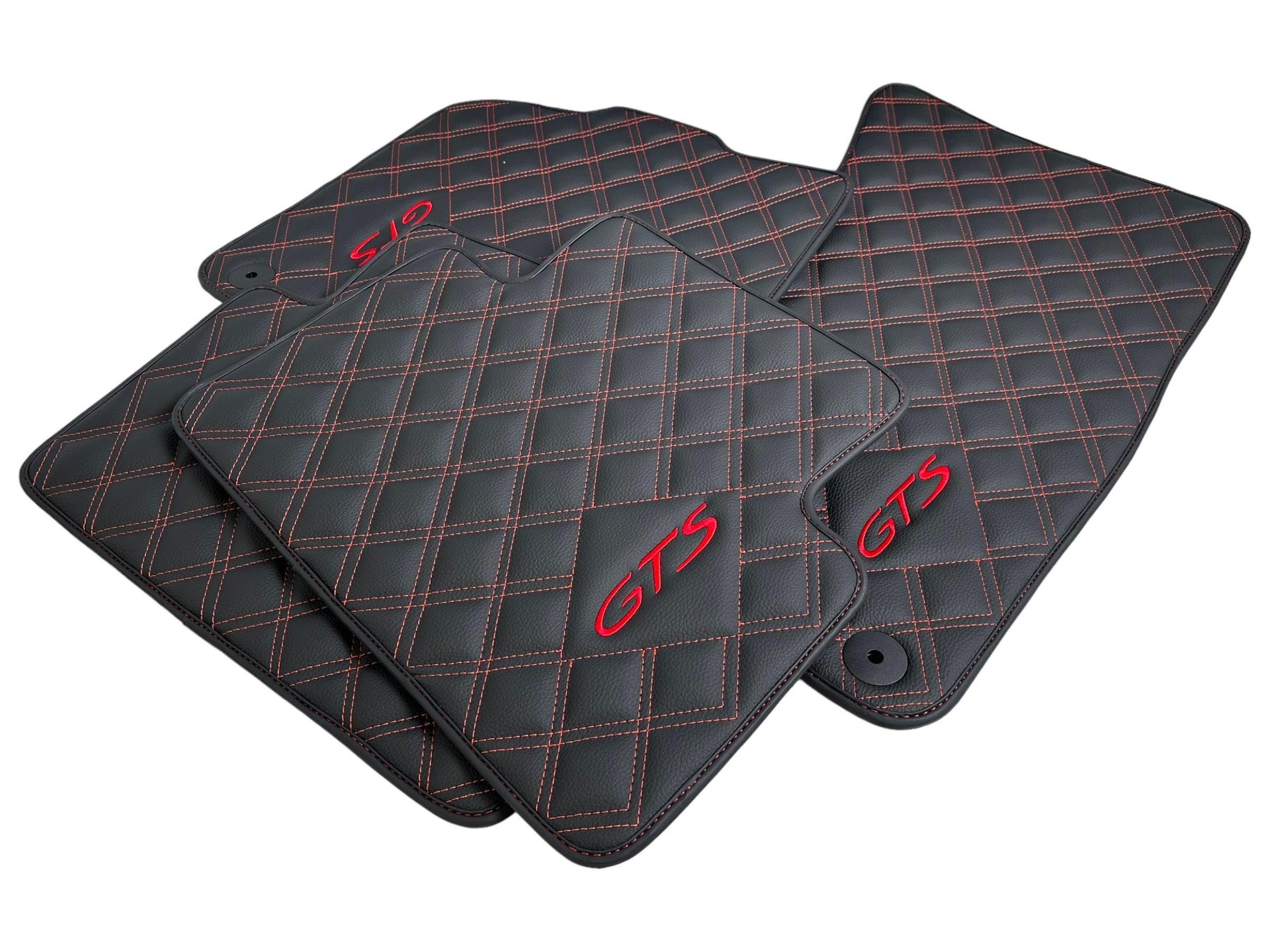 Leather Floor Mats for Porsche Cayenne GTS 2018-2023 Red Sewing - AutoWin
