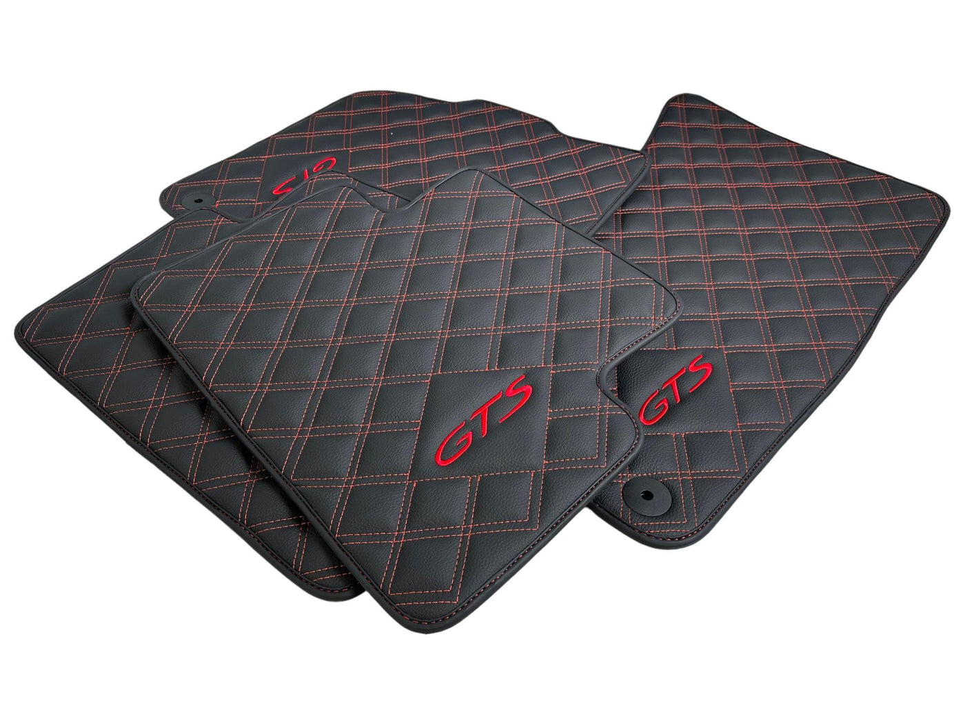 Leather Floor Mats for Porsche Cayenne GTS 2018-2023 Red Sewing - AutoWin